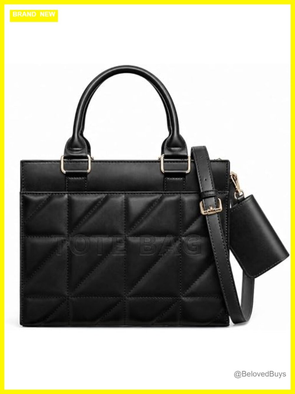 Quilted Mini Tote Bag, Structured PU Leather Handbag with Strap and Card Holder